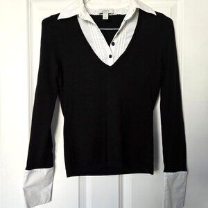 Loft Black White Faux Layered Shirt & Sweater